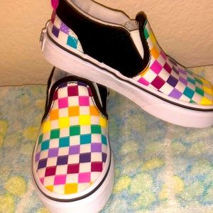 Vans Colored Checkerboard Slip On Sneakers Rainbow US Missy 11 EUR 27.5